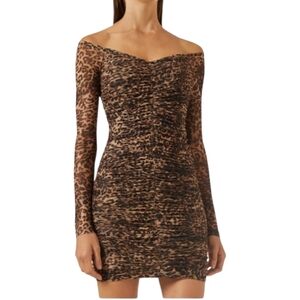 Good American Ruched Off-shoulder Mini Dress in Mesh Sz M